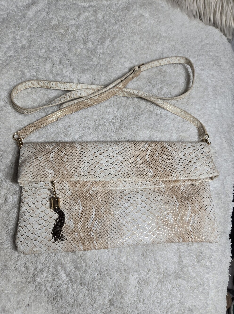 Orange Caramel Snakeprint Fold Over Crossbody Clutch Bag Like New